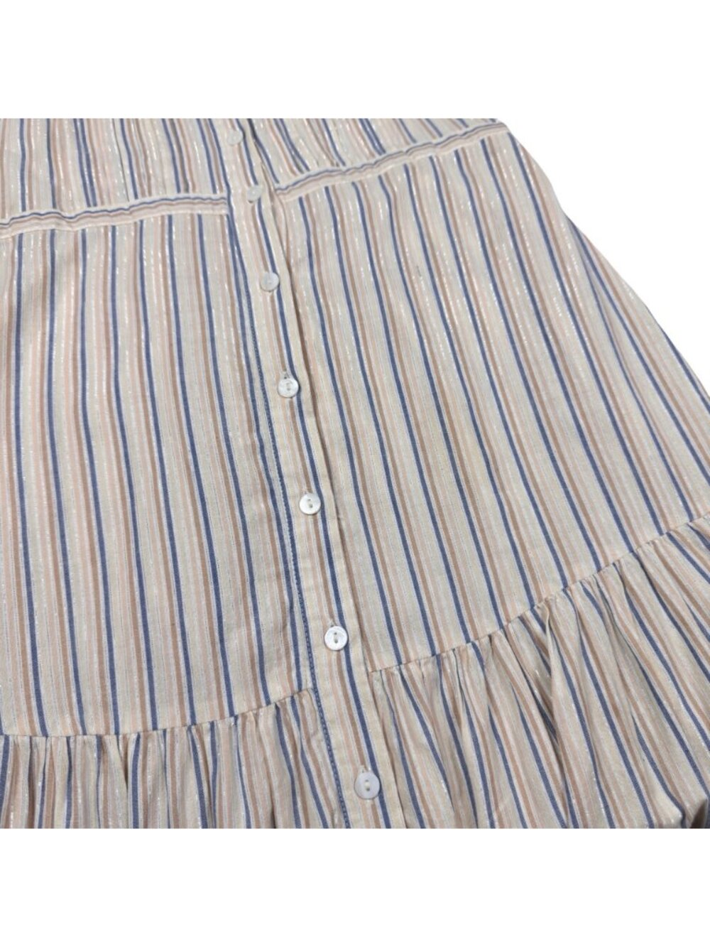 Veronica Beard Striped Cotton Lurex Tiered Maxi Dress Button Front XS Tassels - Picture 9 of 16